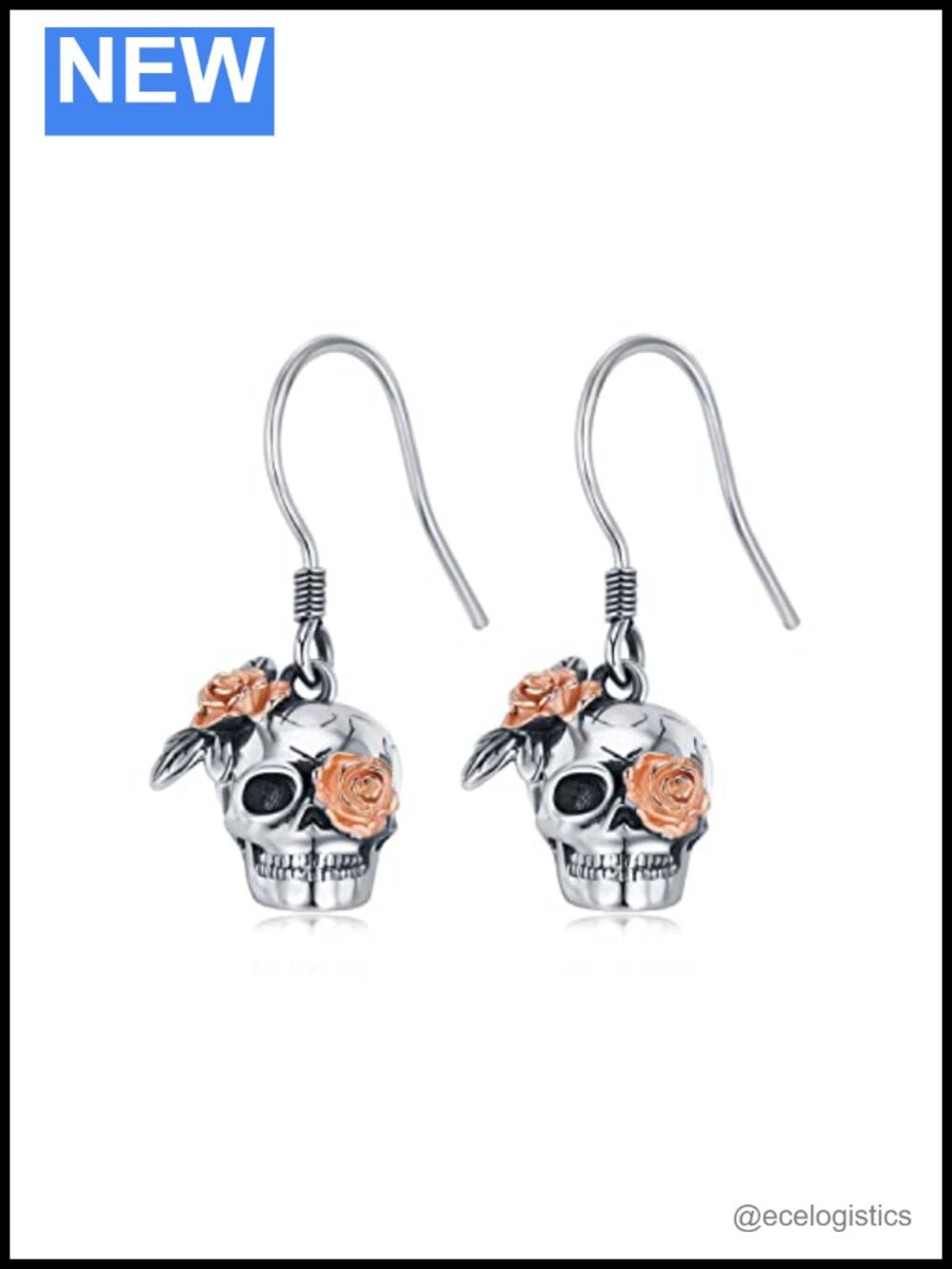 925 Sterling Silver Oxidized Skull Dangle Earrings Gothic Punk Jewelry Gift